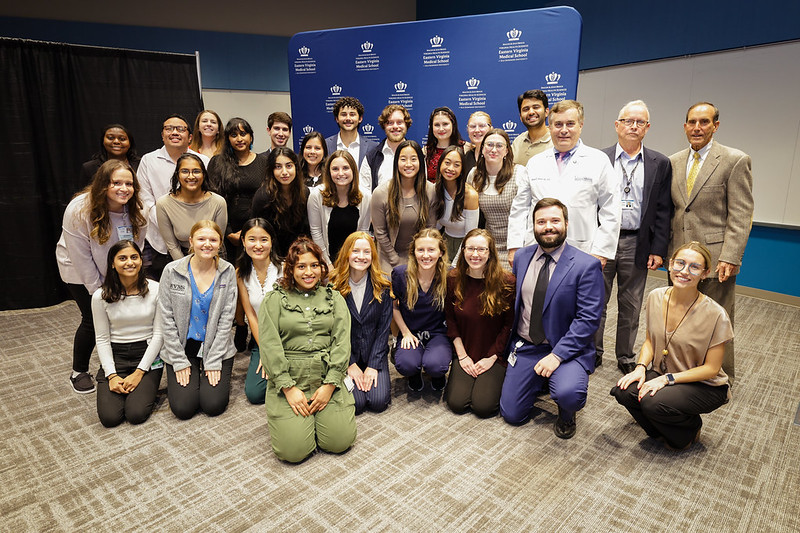 students and faculty gathered for photo