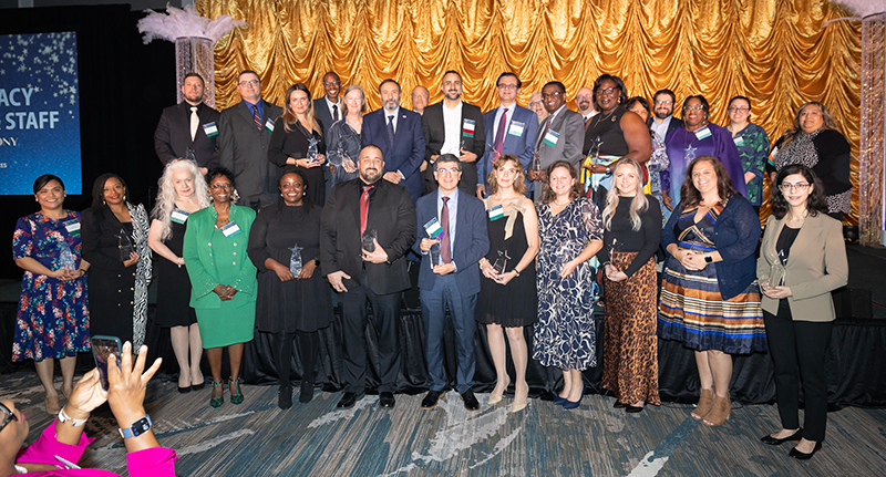 A group photo of award recipients at the 2024 EVMS Legacy Faculty & Staff Awards Ceremony