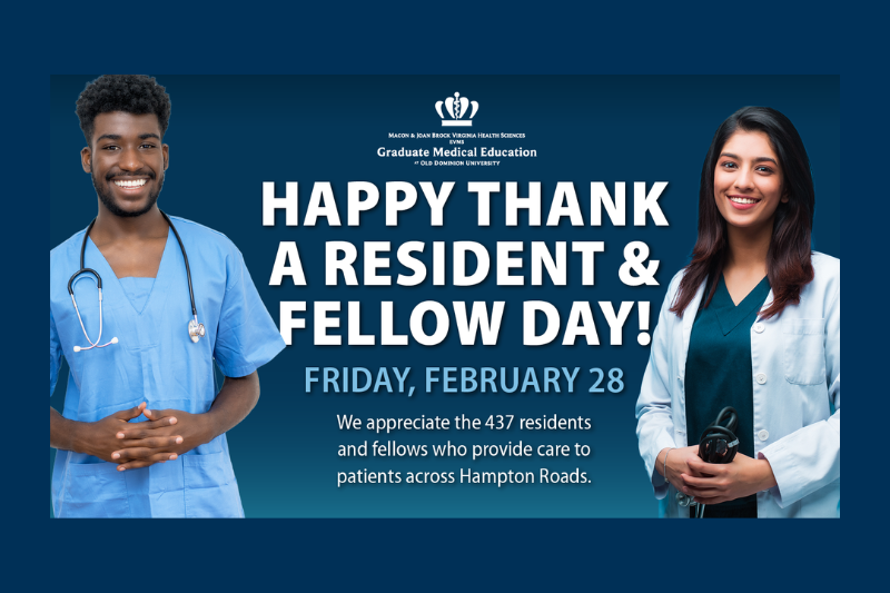 Happy Thank a resident and fellow day title with two residents standing on each side.