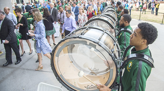 The Norfolk State University drumline performs at Match Day 2019