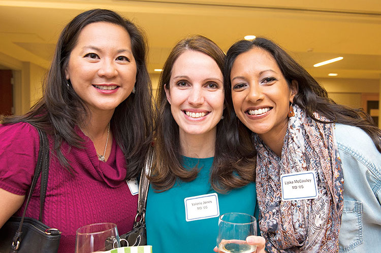 Hao Nguyen, MD (MD ’05) , Valerie Jones, MD (MD ’05) and Lipika McCauley, MD (MD ’05), were happy to connect with fellow alumni at the POETS Reception.